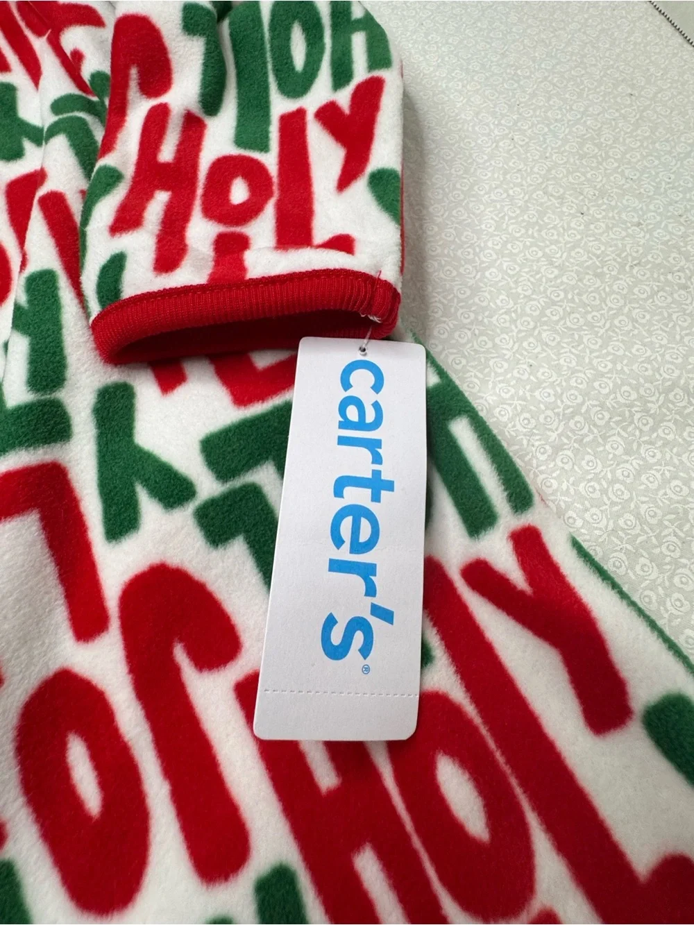 Carter’s Fleece Nightgown Holly Jolly red green lettering size 6-7 NEW With Tag